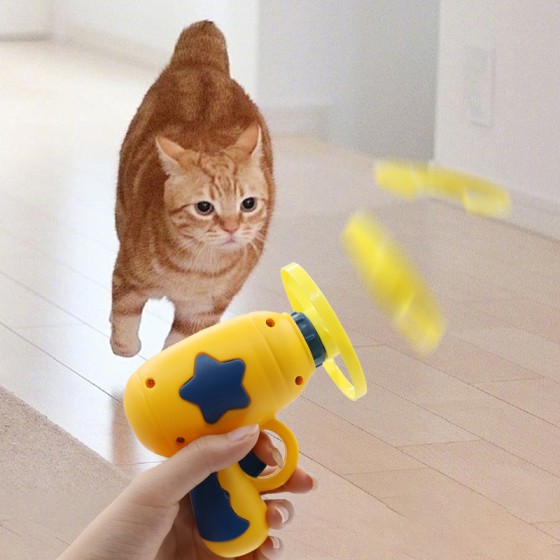 猫咪狗狗宠物专用玩具飞盘枪室内自嗨解闷逗猫棒回旋发光竹蜻蜓
