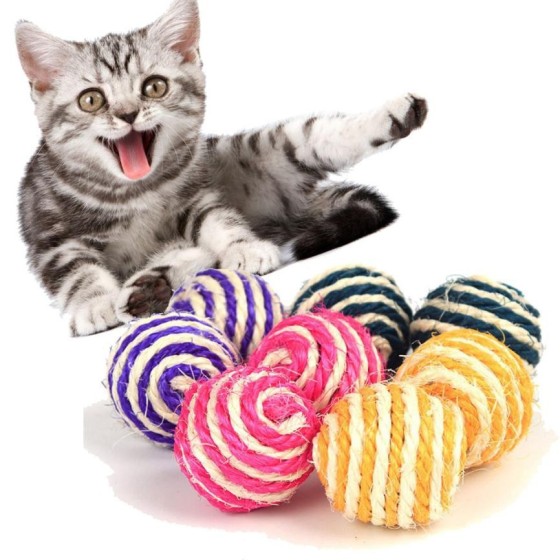 彩色猫咪剑麻球 猫玩具猫抓球 纸绳球逗猫自嗨磨爪啃咬玩具猫爪球