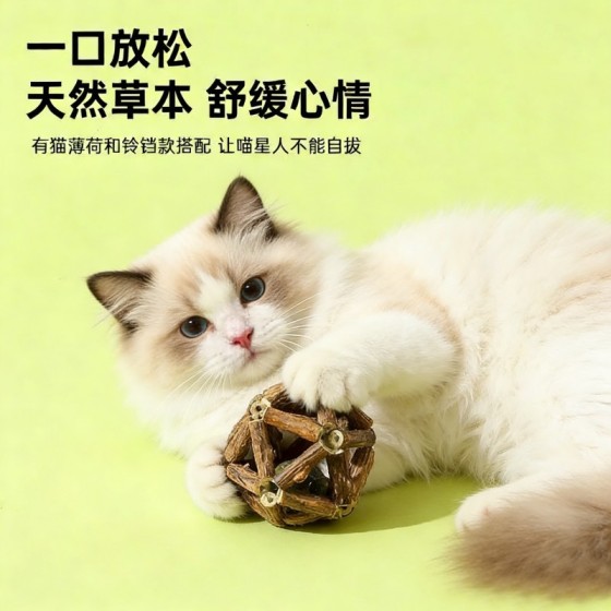 猫咪玩具薄荷球玲珑球木天蓼球啃咬磨牙逗猫棒幼猫用品宠物玩具