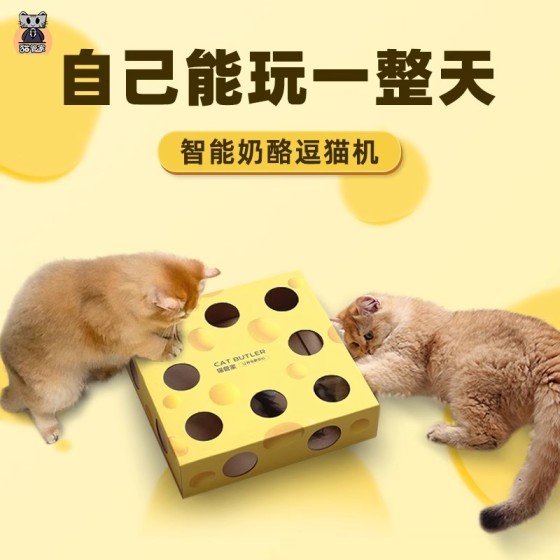 猫管家宠物奶酪盒玩具猫咪玩具自嗨解闷电动逗猫棒打地鼠猫玩具