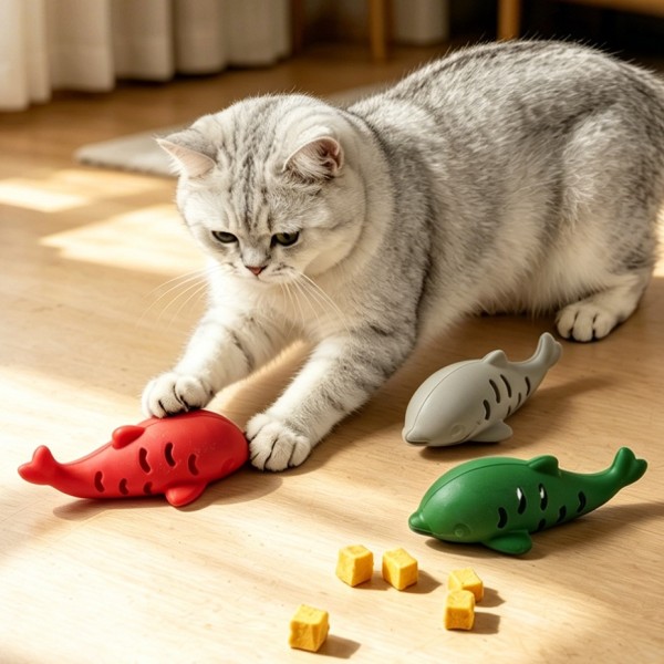 硅胶鱼猫猫玩具逗猫耐啃咬藏食慢食漏食自嗨猫咪磨牙解闷宠物玩具