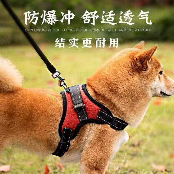 狗狗牵引绳背心式胸背带大型犬遛狗拉布拉多狗链狗绳中型犬比熊 (有码数）