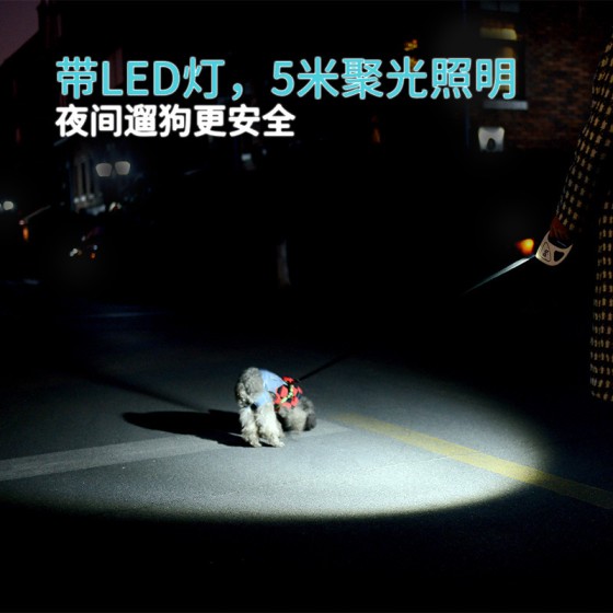 跨境便携5米狗狗宠物牵引绳自动收缩 小大型犬带灯LED伸缩牵引绳 (不含电池）