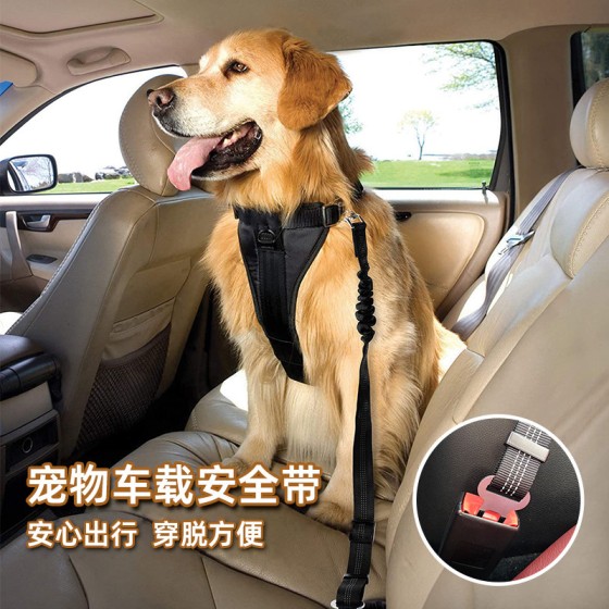 狗狗汽车安全带宠物车载神器反光编织带安全绳弹力伸缩新款牵引绳