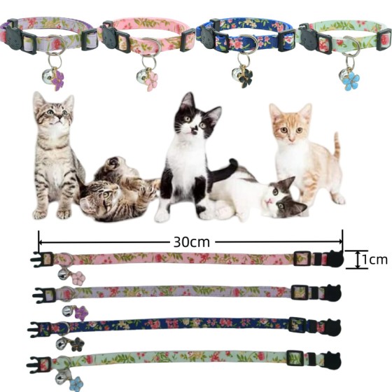 新款碎花猫项圈 可调节猫咪项圈 可爱时尚宠物项圈宠物用品带铃铛