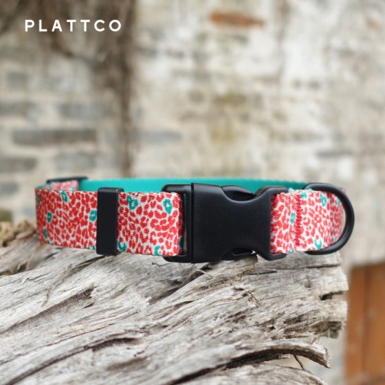 PLATTCO 新款红豹纹印花仿尼龙宠物项圈 方便遛狗项圈 PDC332