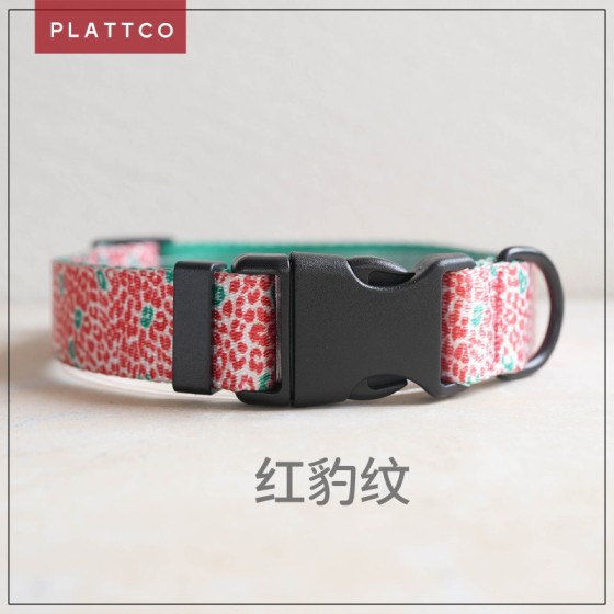 PLATTCO 新款红豹纹印花仿尼龙宠物项圈 方便遛狗项圈 PDC332