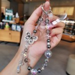 高级感重工镶钻蝴蝶挂件炫彩圆珠 ins风水晶串珠包包手腕款手机链