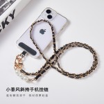 小香风珍珠手机挂绳斜挎可背手机链金属手机挂链ins风手机绳