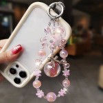 高级感水晶串珠手机链花朵大珠吊坠手机壳挂绳钥匙包防丢链短款女