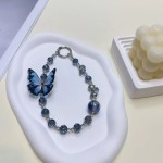 轻奢手机链挂绳细闪猫眼珠立体蝴蝶高级感水晶串珠手提短款挂链女