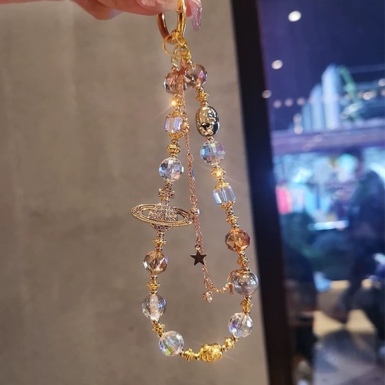 高级感手机链串珠水晶土星闪闪新中式包包相机挂链短款手机壳挂绳