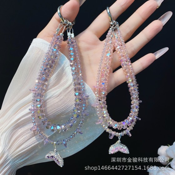 水晶手机链挂饰高级感美人鱼锆石吊坠挂链手机链绳高货车挂链条女