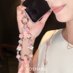 桃花爆闪斜挎手机链条轻奢高级感水晶挂链时尚防摔手拎挂饰女珠子