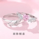 羽你相恋情侣戒指一对小众设计甜美爱心粉色锆石天使羽翼男女对戒