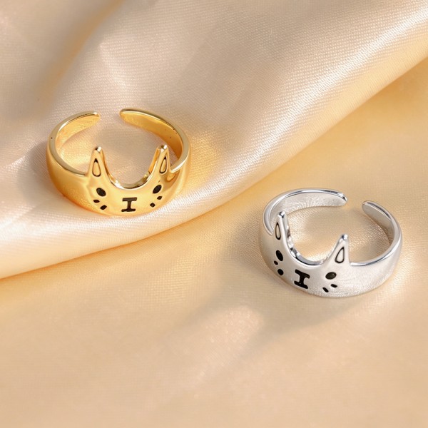 可爱猫咪戒指女潮简约创意感滴胶食指戒时尚百搭甜美风开口指环