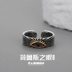 原创荷鲁斯之眼戒指男潮个性冷淡风纹理食指戒时尚仿泰银开口指环