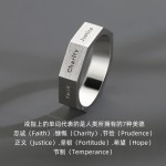多面七美德戒指男潮流个性食指尾戒男士单身戒拉丝字母开口指环