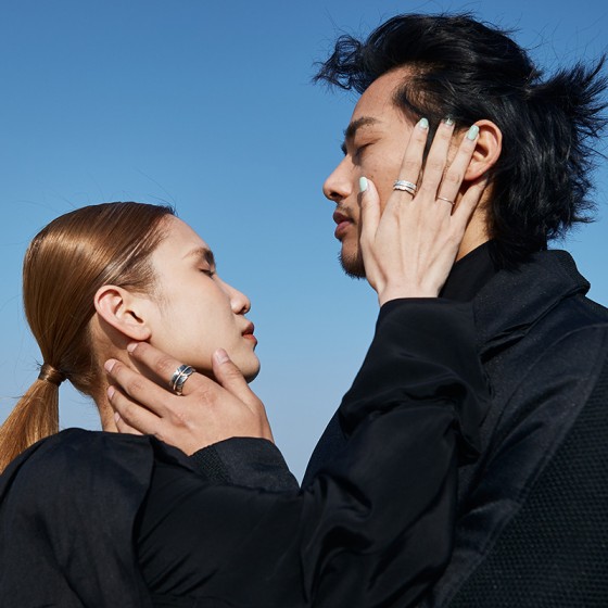 复古天使守护羽毛戒指一对时尚潮流开口指环仿泰银做旧情侣对戒