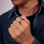 艺尚原创设计【日照金山】手工戒指男士黑金泰银镶好运指环开口潮