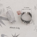 多层编织圆珠戒指女复古文艺流苏食指戒男时尚高级仿泰银麻花指环