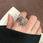 复古玫瑰花戒指女时尚小清新花朵食指戒个性简约高级感ins开口戒