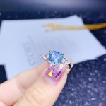 轻奢小众设计仿天空蓝托帕石高级感彩宝心形海蓝宝气质开口戒指女
