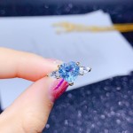 轻奢小众设计仿天空蓝托帕石高级感彩宝心形海蓝宝气质开口戒指女