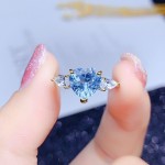 轻奢小众设计仿天空蓝托帕石高级感彩宝心形海蓝宝气质开口戒指女