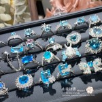 山茶湖光水影海蓝宝石系列戒指  镀金重工微镶爆闪夸张奢华开口戒