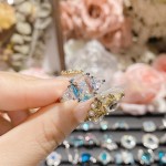 山茶湖光水影海蓝宝石系列戒指  镀金重工微镶爆闪夸张奢华开口戒