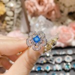 山茶湖光水影海蓝宝石系列戒指  镀金重工微镶爆闪夸张奢华开口戒