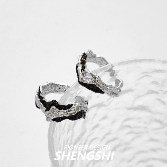 新品灰烬戒指男高级感小众潮ins冷淡风食指戒可调节轻奢指环饰品