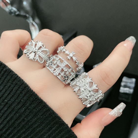 跨境欧美朋克不规则十字架鸢尾花时尚可调节戒指女嘻哈个性指环潮