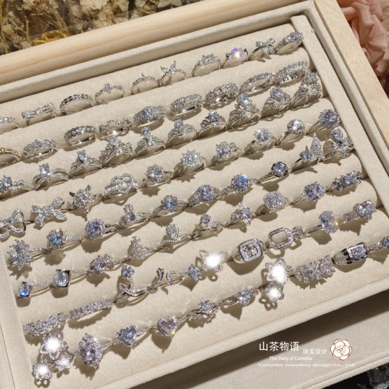 山茶璨若星河婚戒系列 镀18K金镶璀璨火彩3A锆 INS百搭活口戒指女