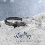 灵羽契约情侣戒指男女一对简约高级感羽毛镶钻对戒时尚创意感指环