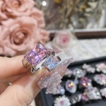山茶璀璨粉色爱心轻奢公主戒指女 精工镀18K蝴蝶结阿斯切粉锆指环