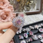 山茶璀璨粉色爱心轻奢公主戒指女 精工镀18K蝴蝶结阿斯切粉锆指环