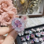 山茶璀璨粉色爱心轻奢公主戒指女 精工镀18K蝴蝶结阿斯切粉锆指环