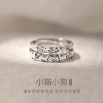 清新甜美卡通小猫小狗情侣对戒极简涂鸦男女戒小众设计波浪边戒指
