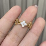 镀18k天然贝母幸运四叶草开口戒指女欧美风ins轻奢气质不掉色指环