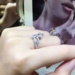 厂家直播货源皇冠水滴公主方钻克拉戒指女 pt950小众设计双层钻戒