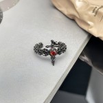 朋克暗黑风个性红钻开口戒指无性别风辣妹叠戴小众设计独特食指戒