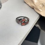 朋克暗黑风个性红钻开口戒指无性别风辣妹叠戴小众设计独特食指戒