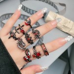 朋克暗黑风个性红钻开口戒指无性别风辣妹叠戴小众设计独特食指戒