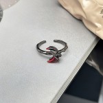 朋克暗黑风个性红钻开口戒指无性别风辣妹叠戴小众设计独特食指戒