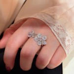 轻奢粉色闪钻双头花戒指女高级感彩宝食指戒小众设计锆石花朵指环