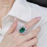 高端网红直播祖母绿戒指女高碳钻轻奢高级感气质开口指环手饰