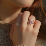 抖音时来运粉钻樱花旋转戒指网红少女食指时尚个性蹦迪饰品