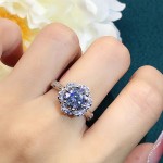 抖音直播热卖 2克拉仿真莫桑石花朵造型八心八箭锆石开口戒指女
